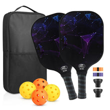 Load image into Gallery viewer, Pickleball Paddle Set - Fiberglass - Lightweight - Graphite Rackets - Designed in the Usa for Traction and Stability - Outdoor + Indoor
